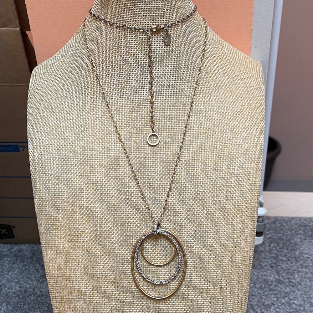 Lia Sophia gold-tone necklace with triple oval rhinestone pendant